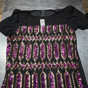 Ashley Stewart Black and Pink Sequin Embellished Blouse